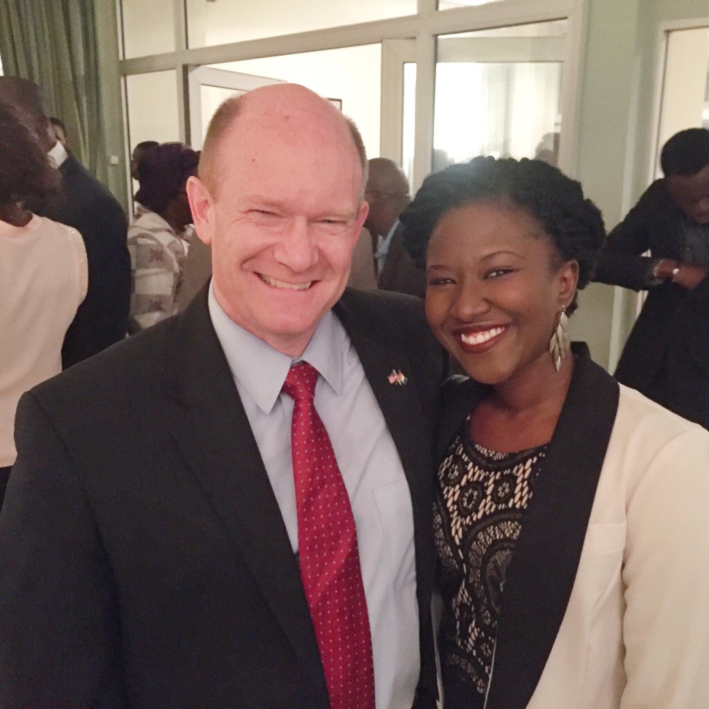 Yasfofana's tweet photo. Honored to have met and briefly shared my #YALI experience ( @VCU &amp; @4Afrika ) with @ChrisCoons yesterday at the @USEmbAbidjan residence. https://t.co/54xDOVBX7u