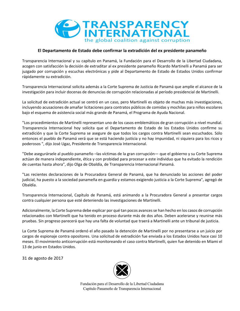 R19Diana's tweet photo. Comunicado de Transparencia Internacional sobre #ExtradicionMartinelli #NotiRPCRadio @rpc_radio https://t.co/BmiPAIqzZt