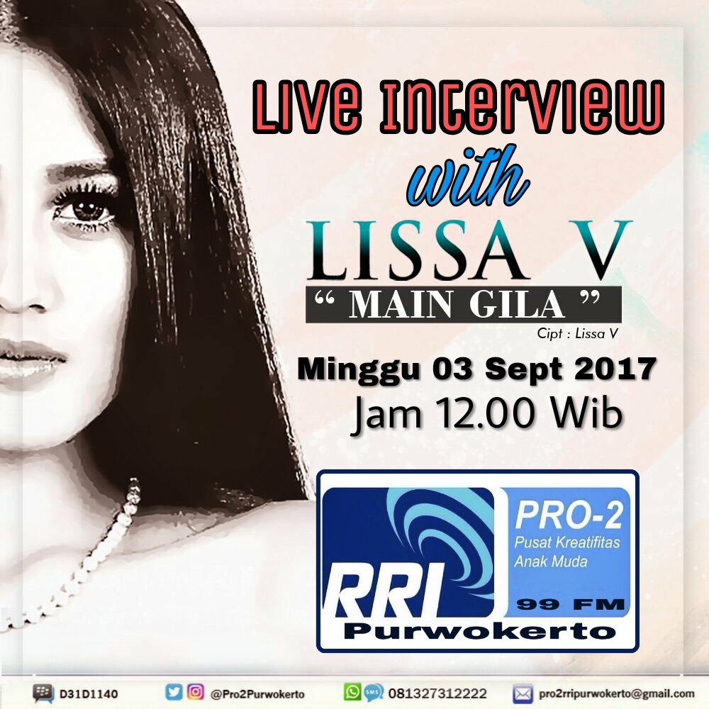 RRIPro2PWT's tweet photo. Gaes, hari Minggu 3 Sept 2017 jam 12 siang ada tamu special lho, ada kakak @lissav_fc mau ngbrol2 ttg lagu terbaru dia #MainGila dgerin yah https://t.co/wqUx9TDNBa