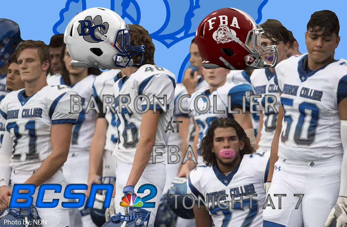 BCSNLive's tweet photo. IT'S GAMEDAY! @BarronCollier plays at @FBA_Athletics_ tonight at 7. Highlights tonight on BCSN and @NBC2 at 11pm. Wear Black! #BeatFBA https://t.co/Oo3OZ4xIGw