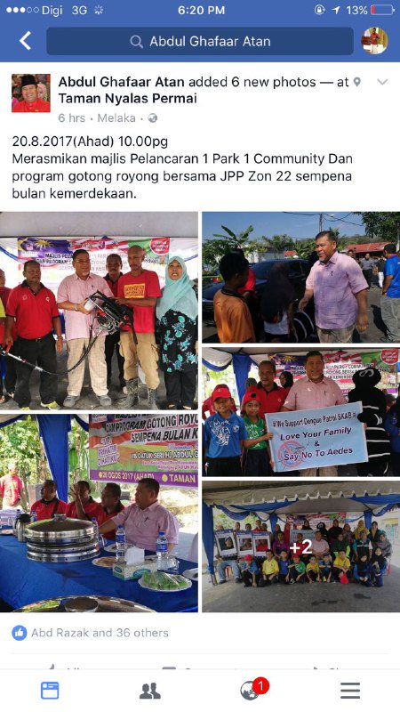 dengue_skab's tweet photo. Datuk Seri Hj Abdul Ghafaar bin Hj Atan,State Government posting in his facebook about Dengue 
#MrDengue
#DenguePatrolSKAB
#EcoSchoolMelaka https://t.co/LXwDjztLWy
