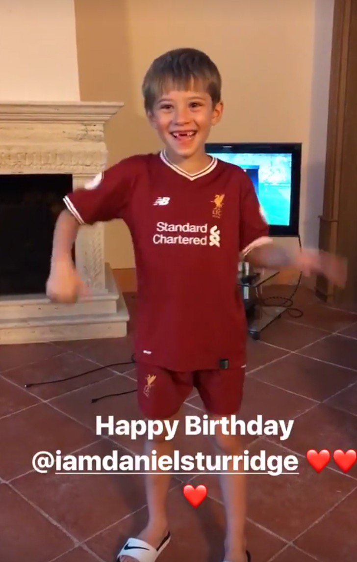 Lucas Leiva and his son Pedro wish Daniel Sturridge a Happy Birthday on Instagram.   