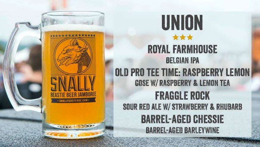 #snally2017 <a href="/UnionBrewing/">UNION Craft Brewing</a> 🍺: Royal Farmhouse, Old Pro Tee Time: Raspberry Lemon, Fraggle Rock, Barrel-Aged Chessie