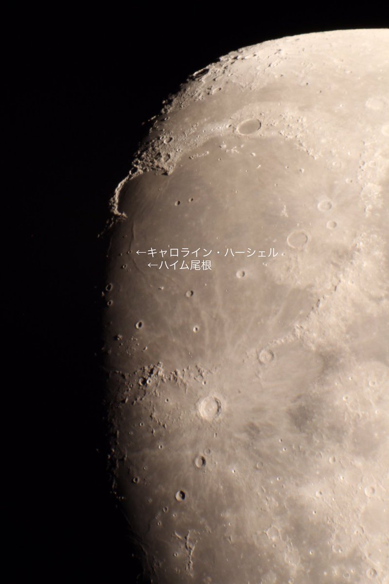 森 梢 Kozue Mori 愛知県北部で月を観ていました 今日の見所は 周囲の地形や光条が見やすくなったコペルニクスと 虹の入江の南で綺麗なキャロラインハーシェル クレーターは人名から付けられるのですが わたしはキャロラインハーシェルが好き