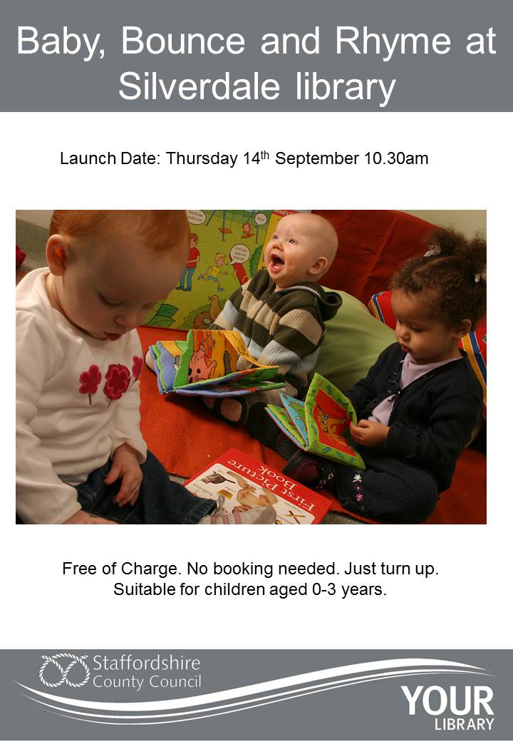 StaffsLibraries's tweet photo. A fabulous Baby Bounce & Rhyme activity will commence #SilverdaleLibrary on the 14th Sept at 10.30 Completely free of charge - just have fun https://t.co/bQgKEWuoJM