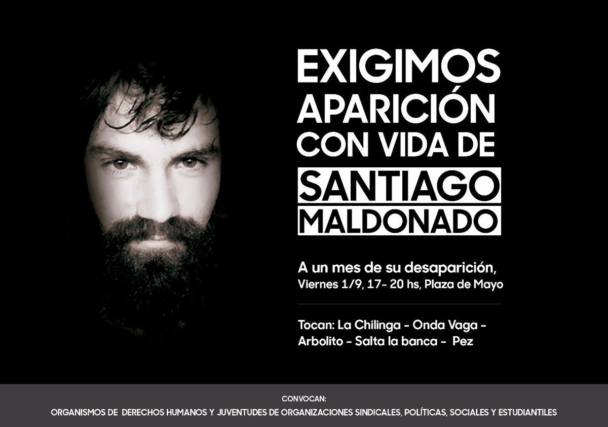 FormaTuCentro's tweet photo. Hoy #1MesSinSantiago TODOS A LA PLAZA!!! #DondeEstaSantiagoMaldonado https://t.co/djoZSfBqEX