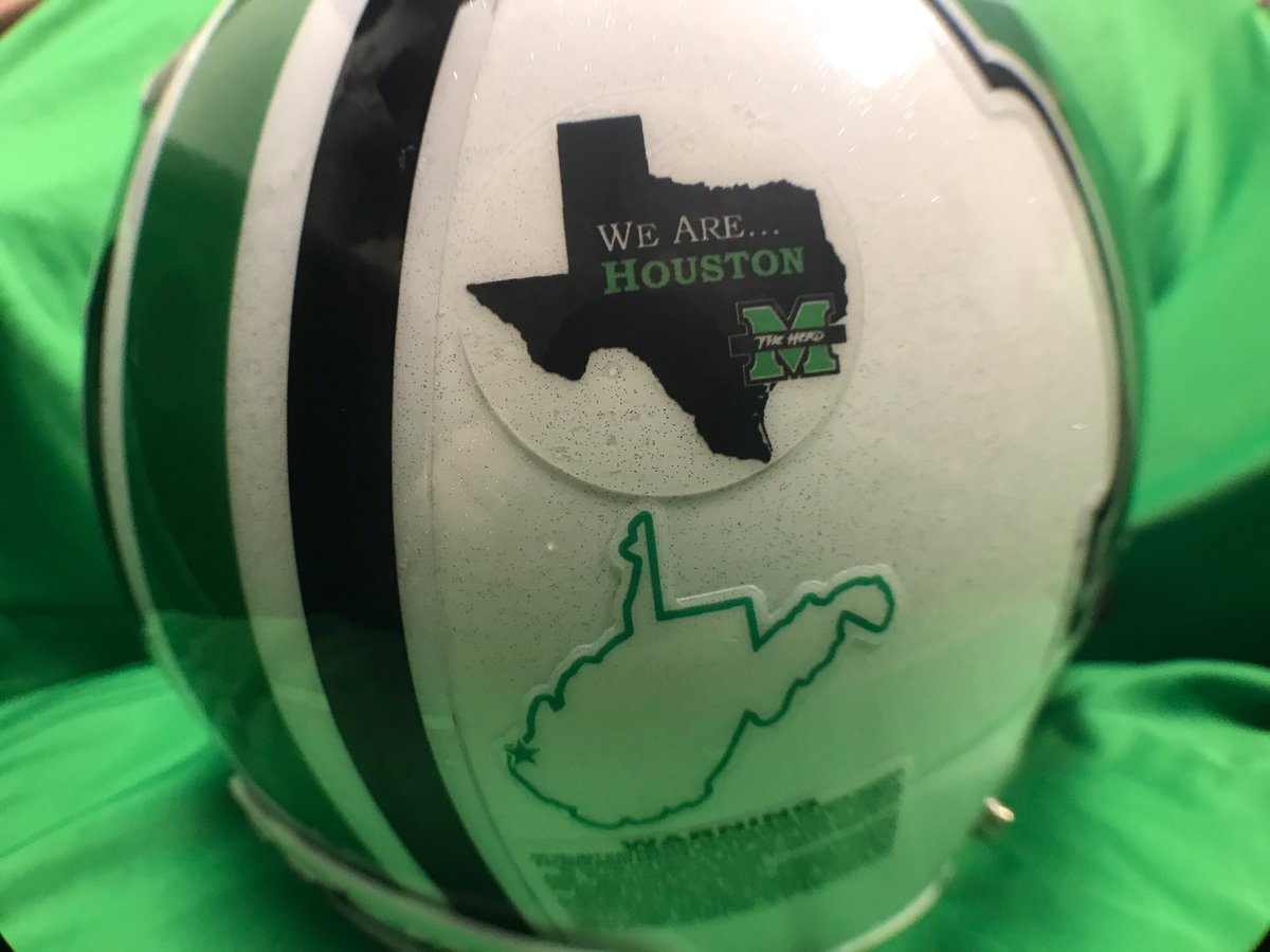 CoachYurachek's tweet photo. Very grateful for the helmet decals @herdzone administration and @herdequipment provided @herdfb to wear Saturday vs. Miami. #WeAreHouston https://t.co/u7TQzSDPYH