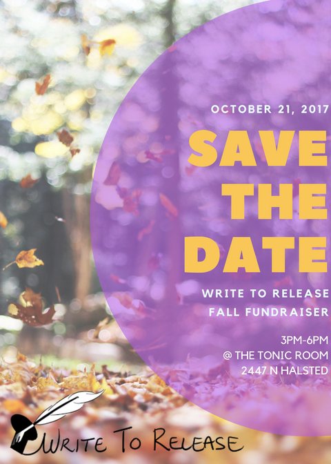 Write2Release's tweet image. #SaveTheDate! Our Fall Fundraiser is happening on October 21, 2017 @tonicroom 3pm-6pm. Tell your friends! More details to come #PrisonReform