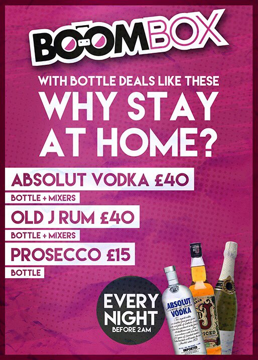 theboomboxclub's tweet photo. You can now pre drink cheap! #bottlegang #whystayin https://t.co/AzUnIAblH7
