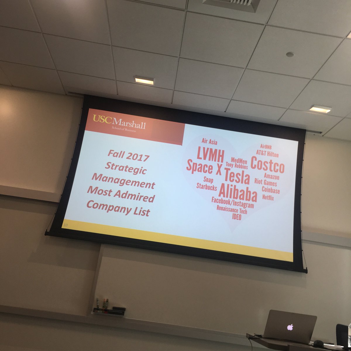 Hey @TeslaMotors We love you at <a href="/USCMarshall/">USC Marshall School of Business</a>! Fun class with @BobZukis - <a href="/elonmusk/">Elon Musk</a> who do you think will win this weekend?