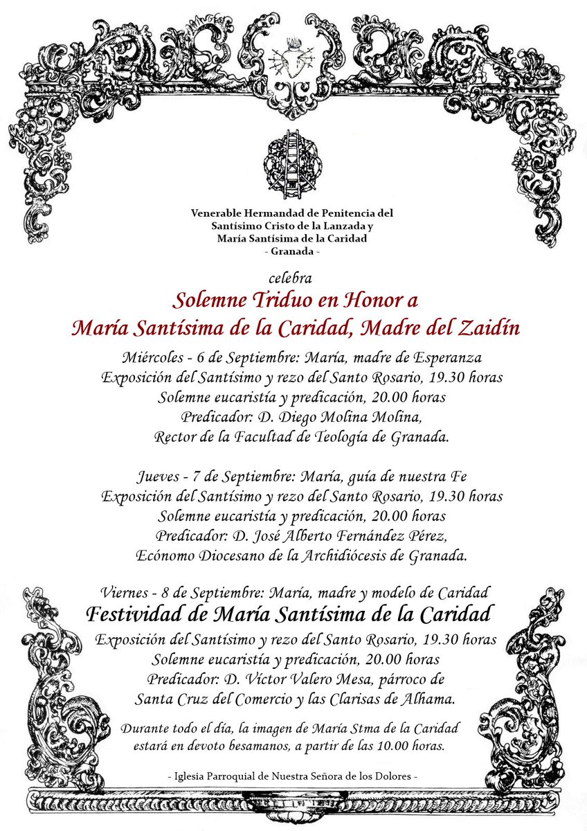Solemne Triduo en Honor a María Santísima de la Caridad <a href="/granadacofrade/">GRANADA COFRADE</a>