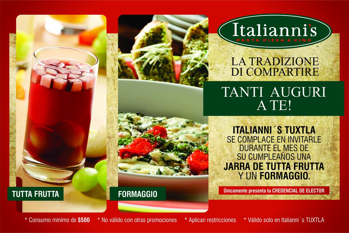 LinceDisplayTux's tweet photo. #TantiAuguriATe en ese día tan especial en #Italiannis te consienten como mereces, celebra y disfruta del inigualable sabor italiano https://t.co/ayPgEiRbqr