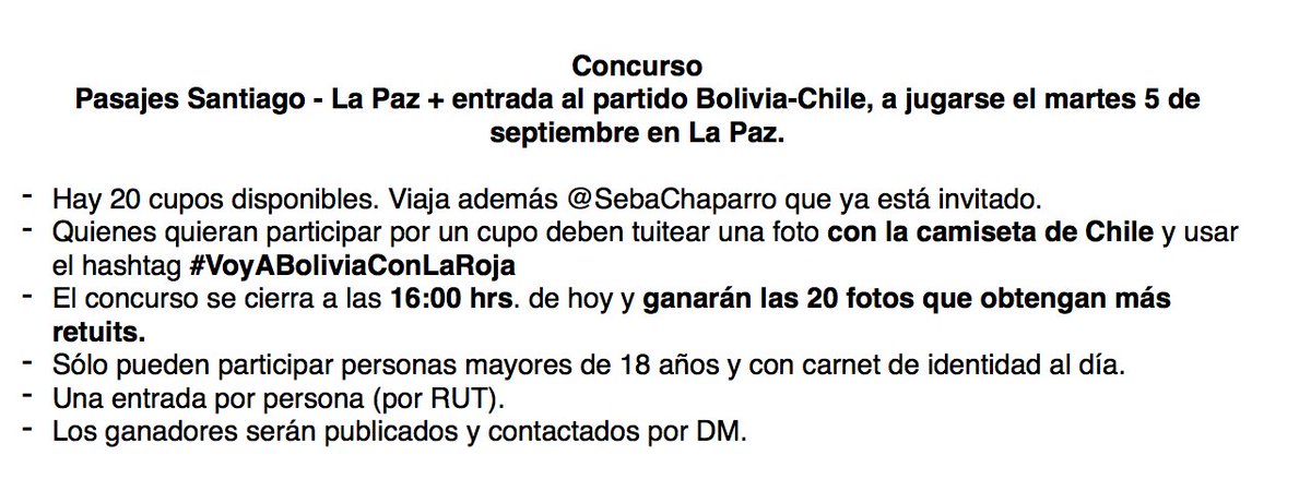 aluksicc's tweet image. Si quieres concursar x 1 de los 20 cupos para acompañar a La Roja en Bolivia, sube tu foto con #VoyABoliviaConLaRoja Suerte! Acá las reglas: