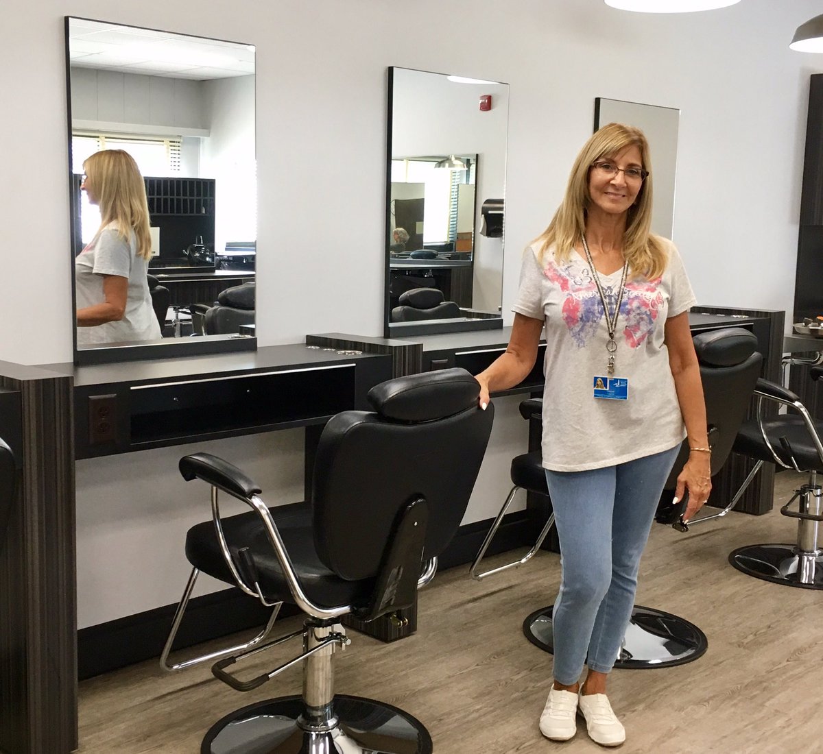 AcademyLI's tweet photo. WTC Cosmetology Teacher Deborah Coppola in her newly renovated classroom #SetForSchool  @AcademyLI @ESBOCES @NYSEDNews https://t.co/L3HzMaMqSZ