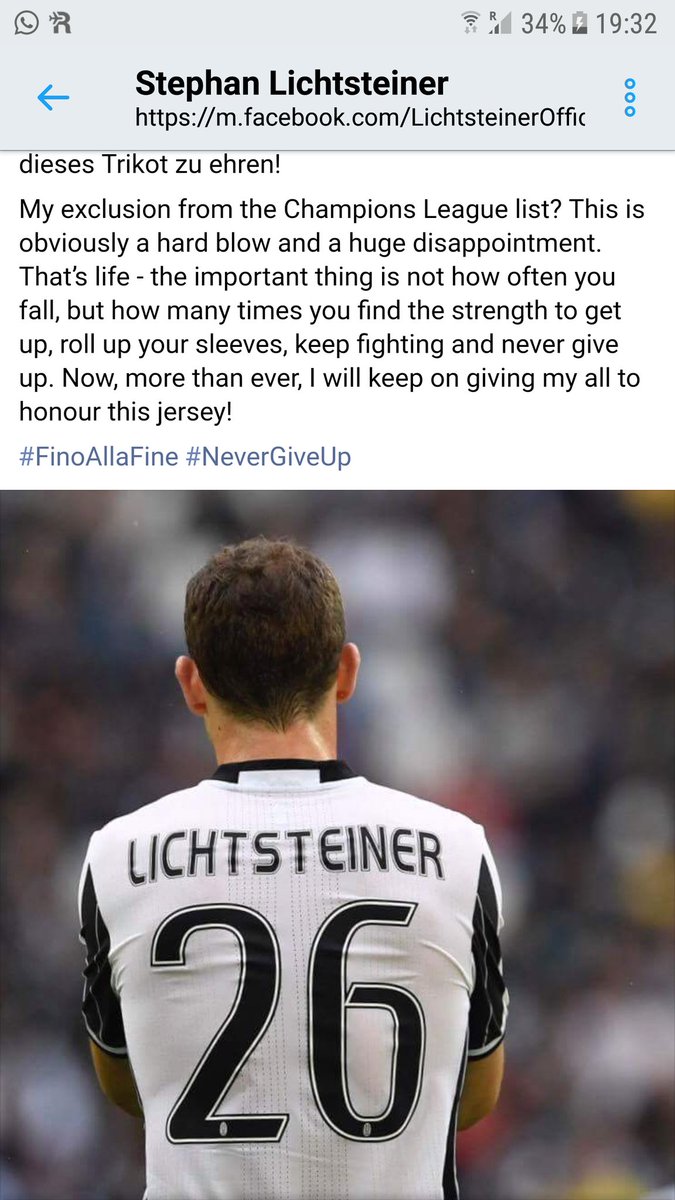 juvefcdotcom's tweet photo. Lichtsteiner on his omission from the champions league squad https://t.co/9zhOAueNJN