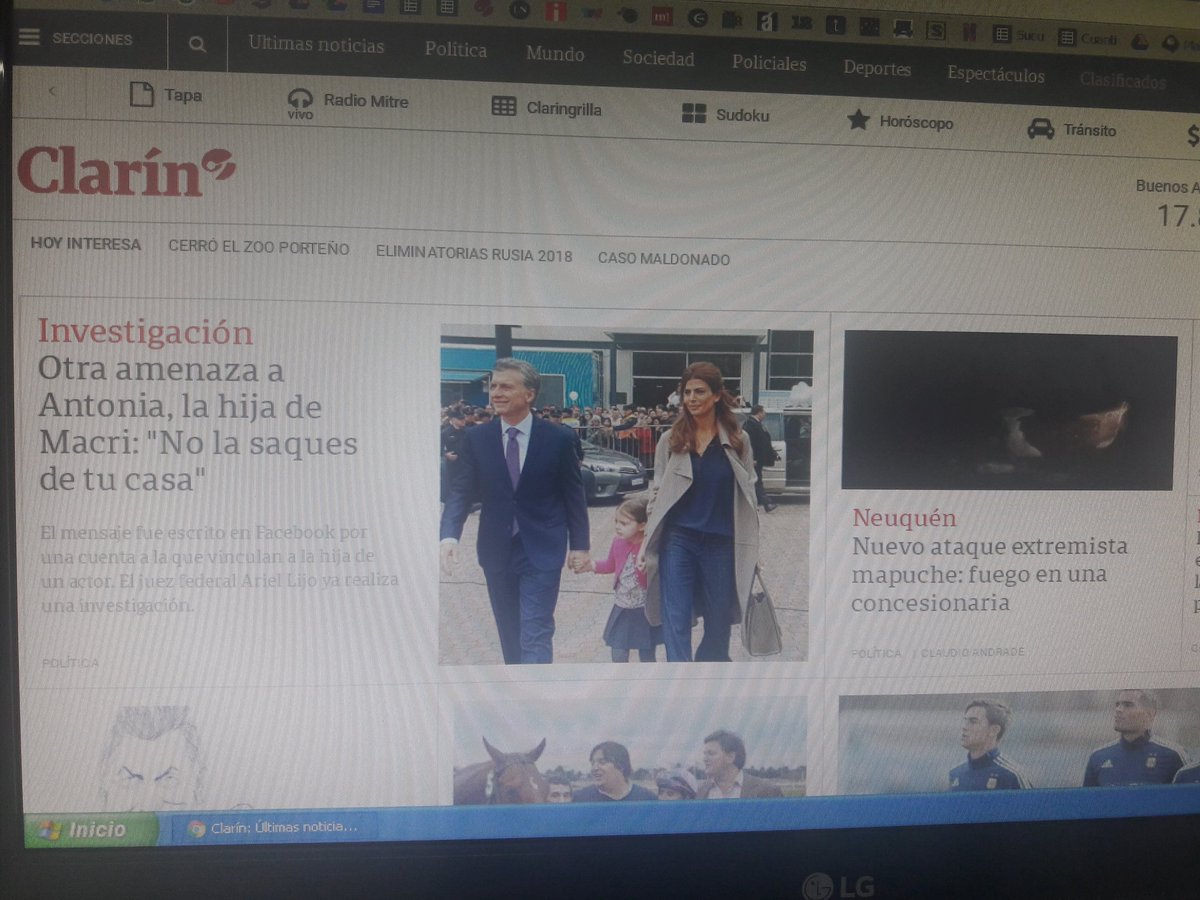 austragabo's tweet photo. Raro que justo el día de la marcha por Santiago Maldonado Clarín hable de amenazas al Presidente y "extremistas mapuches" #TotalNormalidad https://t.co/wCwrkix9wR