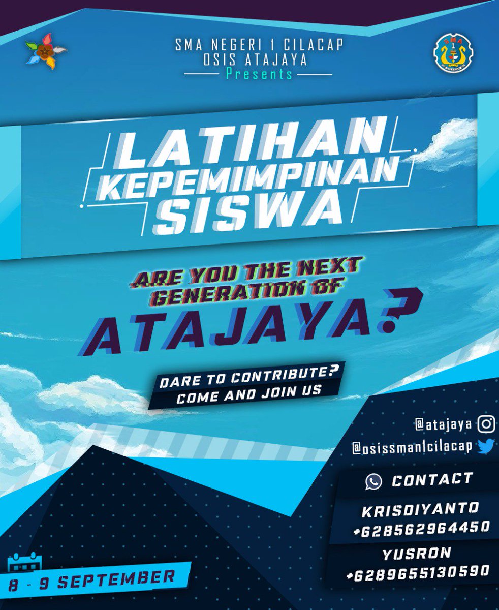 osissman1clp's tweet photo. Ayo SMANIC'58 yang ingin gabung ke OSIS ATAJAYA,bisa ikut LKS :)
info lebih lanjut bisa hubungi CP yang ada ya:)
Kami tunggu kalian di LKS:) https://t.co/PPbkPLkU6v