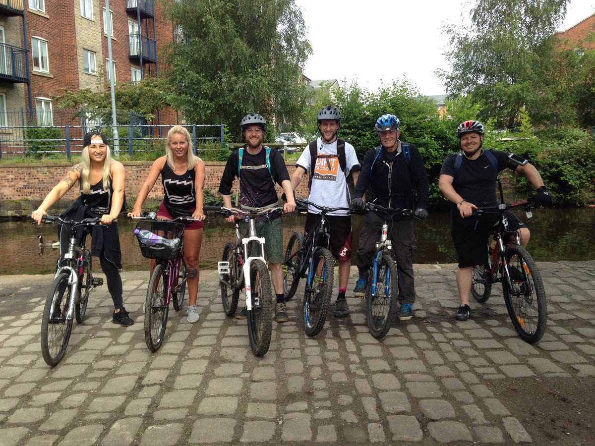 DirtFactoryMCR's tweet photo. Good variety of riders on a Dirt Factory led bike ride. More people cycling, more often #getactive #cycling #mtb #gmmoving #MondayMotivation https://t.co/EBq98nKuUK
