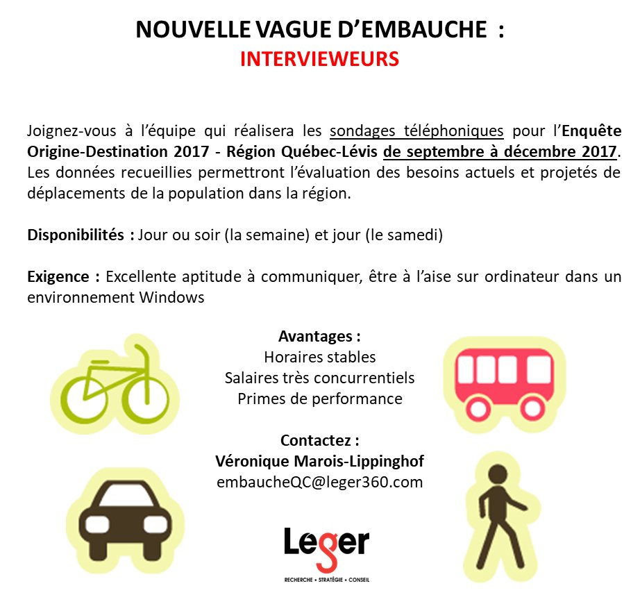 leger360's tweet photo. Nouvelle vague d'embauche d'#intervieweurs à #Québec-#Lévis ! Contactez-nous au embaucheQC@leger360.com #emploi #jobs #sondage https://t.co/WeU17hmE4A
