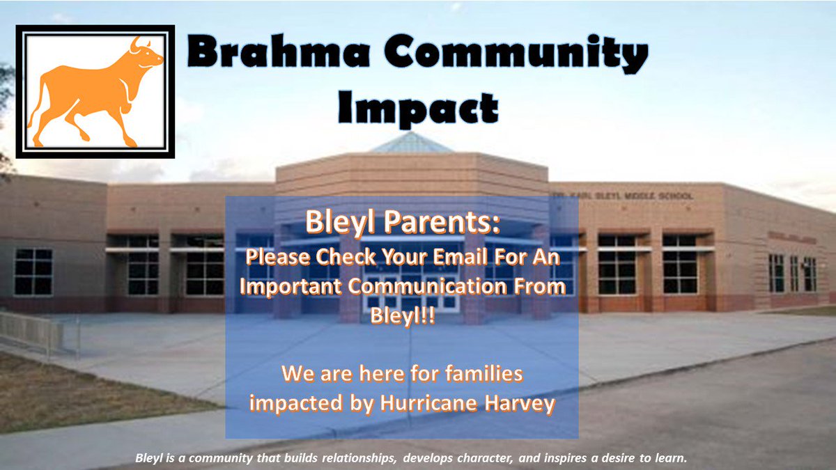 Bleyl Middle School (@bleylcfisd) on Twitter photo We pray our Brahma family is well & look forward to seeing u soon! Please look 4 an IMPORTANT email sent to all Bleyl families! <a href="/CyFairISD/">Cypress-Fairbanks ISD</a> We pray our Brahma family is well & look forward to seeing u soon! Please look 4 an IMPORTANT email sent to all Bleyl families! <a href="/CyFairISD/">Cypress-Fairbanks ISD</a>