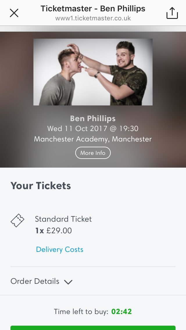 I'm ordering a ticket for an early birthday present because ben said they're nearly sold out so idc @Cameramancarluk <a href="/benphillips/"></a>