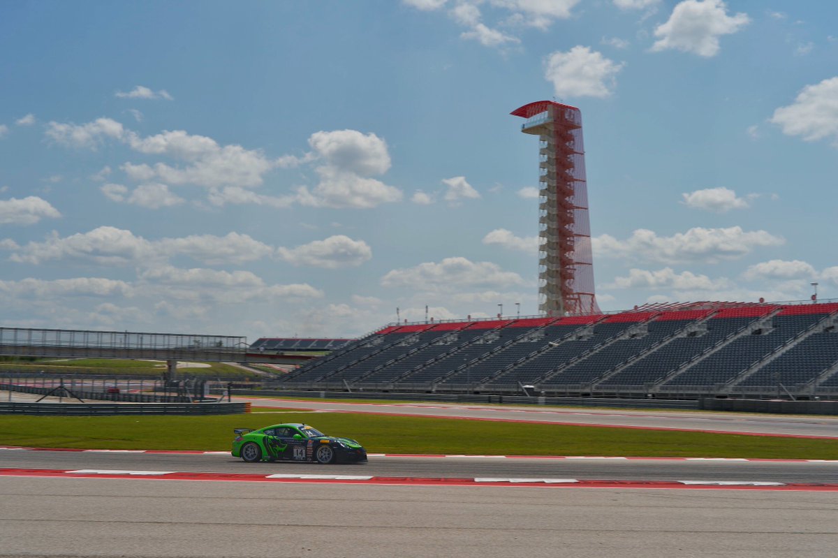 NateStacyRacing's tweet photo. First official practice starts today at 11:05am central here @COTA #GoN8 #seehappy #porscheraces @FoldsofHonor @RacerInk @FlyingLizard_MS https://t.co/y88GjJs8KA