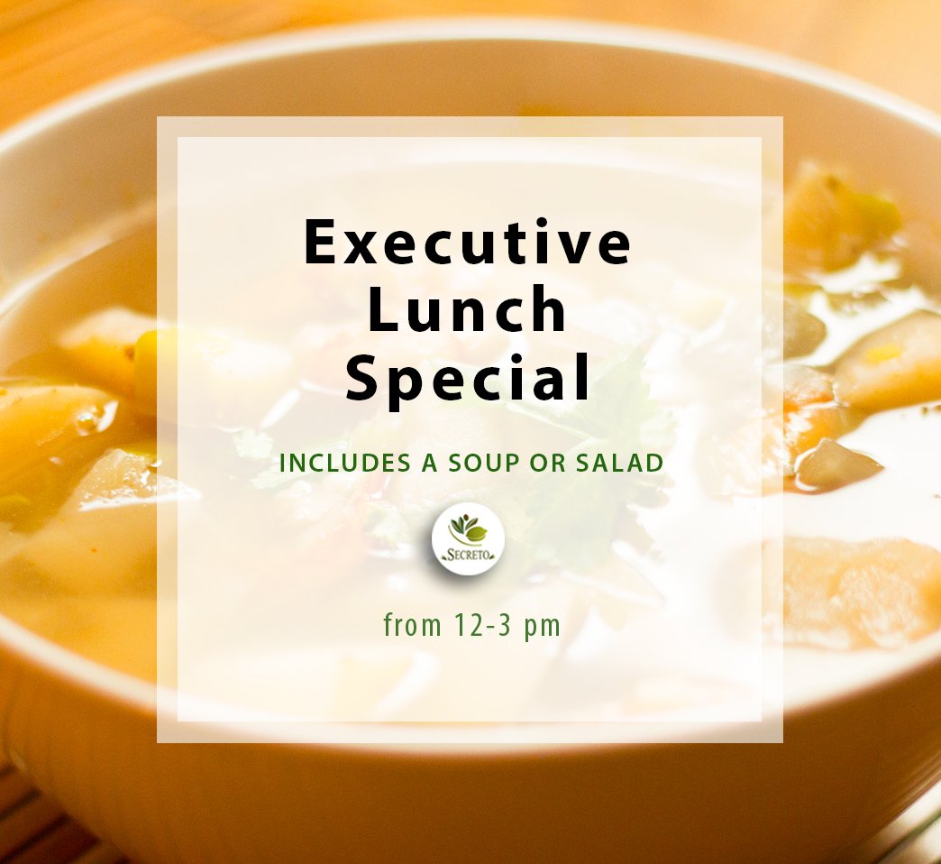 SecretoMiami's tweet photo. Our Executive #Lunch includes warm #soup or fresh salad. Join us today between 12-3 pm.

#MiamiRestaurant #MiamiLunch #LunchInMiami #Miami https://t.co/nCKwNr3TGr