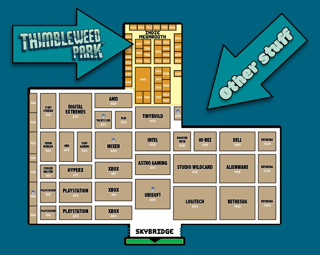 Ron Gilbert On Twitter If You Re Having Trouble Finding Thimbleweed Park At Pax Use This Handy Map A Reno