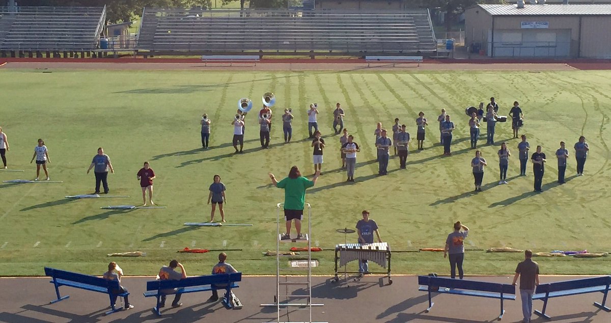 PaulHPewittHS's tweet photo. #PewittBand getting in a morning practice for the final touches for tonight's first game. #BlazinBlueBrahmaBand #WeArePewitt https://t.co/Sm1oJWttFs