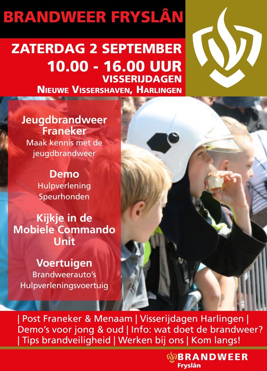 BrandweerMenaam's tweet photo. Vandaag staan wij samen met @brwfraneker op de @visserijdagen van #Harlingen. Kom langs op de Nieuwe Vissershaven voor demo's en informatie! https://t.co/VEJZn3hCvo