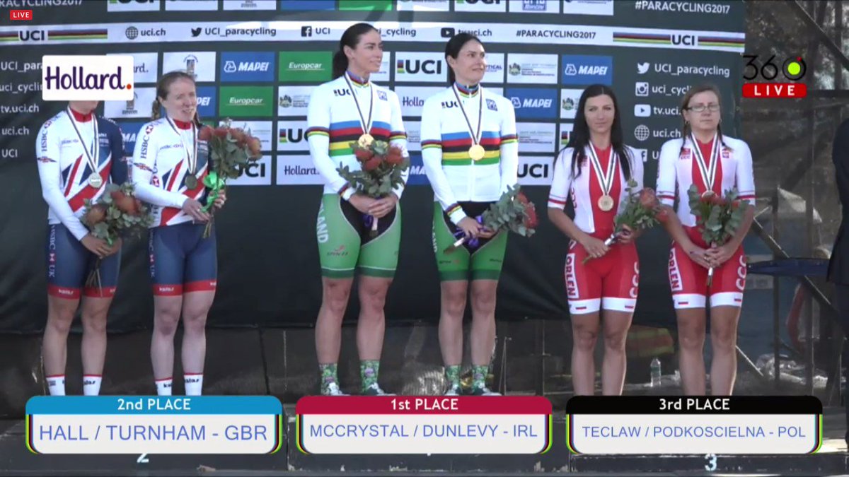 CyclingIreland's tweet photo. It's hard not to get emotional listening to Amhrán na bhFiann belting out for these two superheroes - getting their well earned stripes https://t.co/845aMkv9Jx
