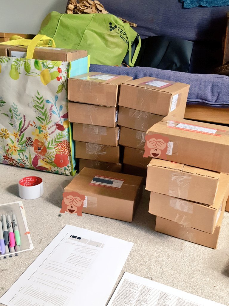 MrsHumanities's tweet photo. All ready to post. These are all the @crowdfunderuk #SurpriseSeptember boxes. Whoooo. #teacher5adaybuddybox https://t.co/9ygWNSHsaZ