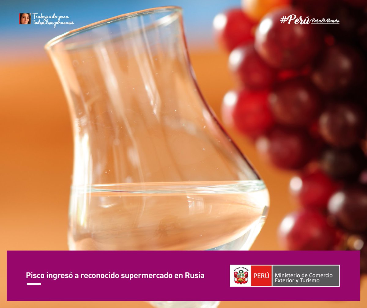 MINCETUR's tweet photo. ¡Nuestro #Pisco sigue dando la hora en todo el mundo! Ahora podrán encontrarlo en supermercados de #Rusia. #PerúParaElMundo #OrgulloPeruano https://t.co/Aetuvki4Gr