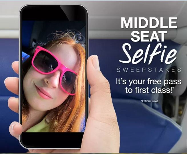 Stuck in the middle? Snap, share &amp; tag with #MiddleSeatSelfieSweepstakes -- you could win 2 First Class Vouchers! bit.ly/2gmQZzf