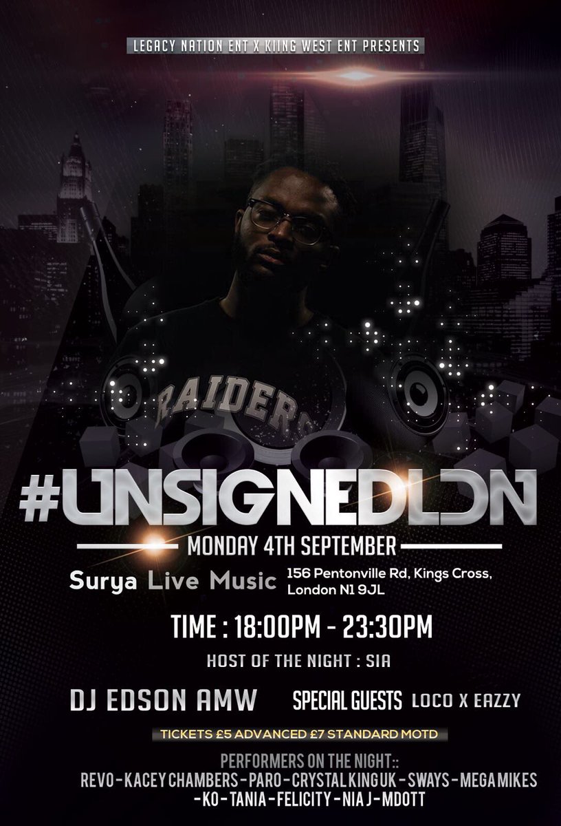 LegacyNationEnt's tweet photo. @IAmMissSia @LocoxEazzy @Surya_London @_KaceyChambers @RevoTheArtist @MEGAMIKES_ @onlysways @KO247Mc @CrystalTheKing @ONEMD__ 3 Days To Go Until #UnsignedLDN
Catch @onlysways aka #NoiseFromSouth Performing Live
Get Your Tickets Now:
https://t.co/9UvRpELmHf… https://t.co/J5HovG59Ko