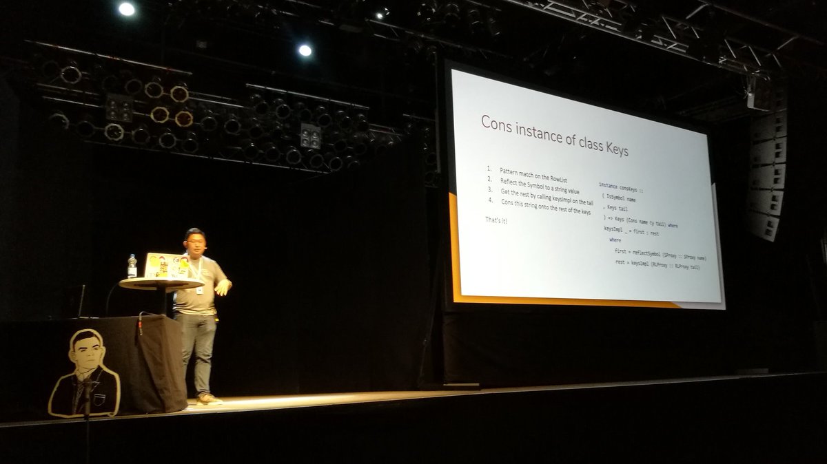 clojuTRE's tweet photo. Type-level fun with #Purescript by mr. @jusrin00 at #SmallFPconf. #ClojuTRE https://t.co/8IGBlvRq1E