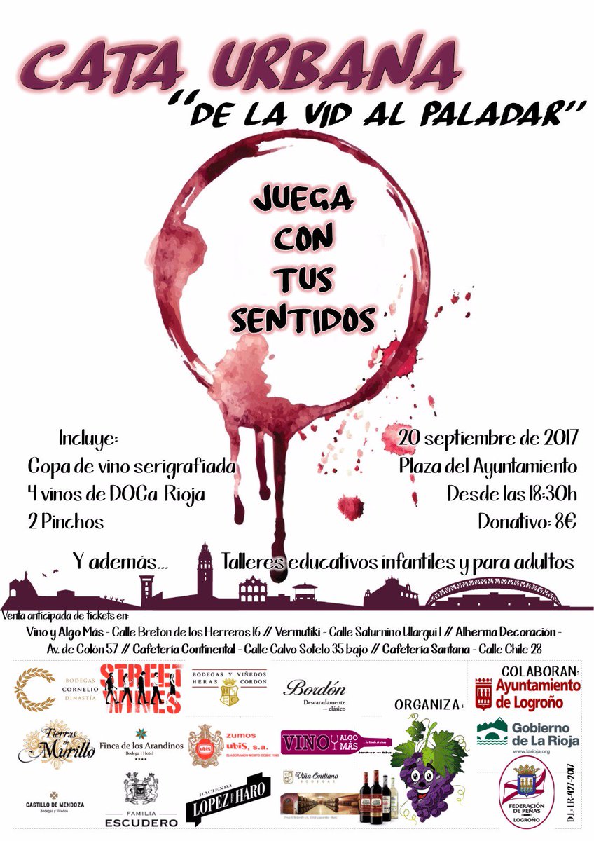 PenaLaUva's tweet photo. 20/9 desde las 18.30h disfruta de nuestra cata urbana con las bodegas que detallamos. Tb talleres infantiles y para adultos #SanMateo2017 https://t.co/NNxqzDrFxe