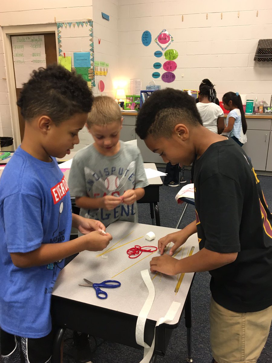 deeteach18's tweet photo. Third Graders taking on the Marshmallow Challenge!  Who will have the tallest structure?  #RESKnights https://t.co/jPO7td7qda