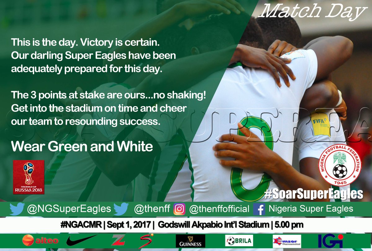 NTANewsNow's tweet photo. Russia 2018: Join the Network Service of the NTA to watch live Super Eagles of Nigeria vs Indomitable Lions of Cameroon at 5:00pm. https://t.co/7L6Z3OjqOx