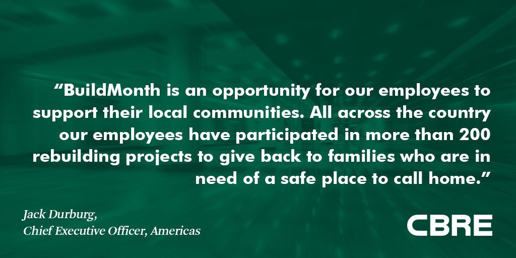 CBREAmericas's tweet photo. CBRE commences 8th-annual #CBREBuildMonth. Our employees have completed more than 200 rebuilding projects since 2010 https://t.co/2Q4btQbiAl https://t.co/EQvKOHdkmq