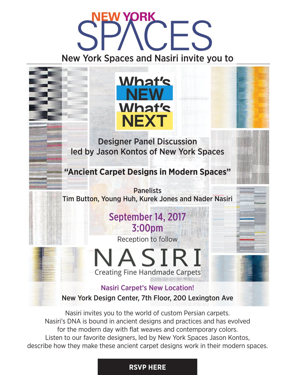 StedilaDesign's tweet photo. Join @tbutton at the Designer Panel Discussion.
Topic: "Ancient Carpet Design in Modern Space" https://t.co/EyPlbiXOqx