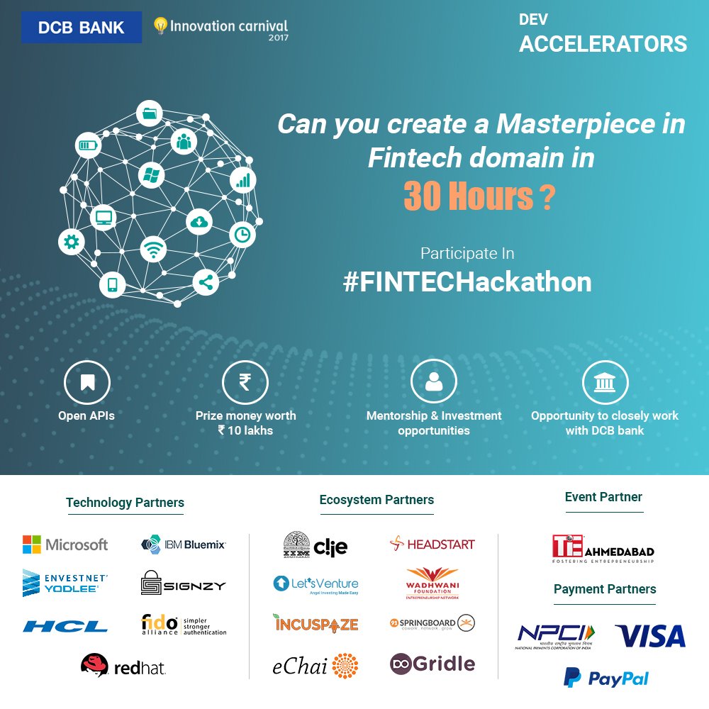 DCBHackathon's tweet photo. Can you create a Masterpiece in #Fintech domain in 30 hours?

Participate in #FINTECHackathon

Register today at: https://t.co/wDl0FUHUY4 https://t.co/OKbJNBaOCg