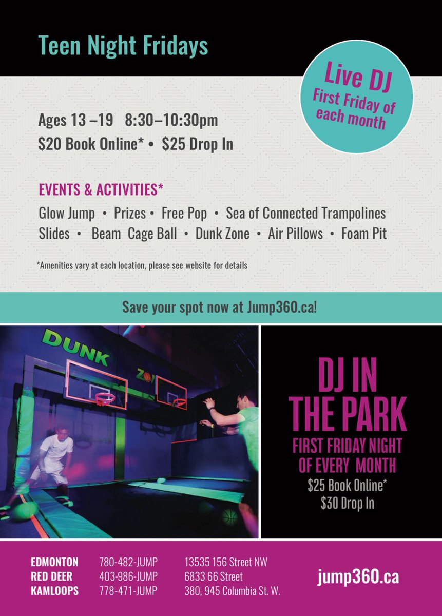 Jump360Edmonton's tweet photo. Tonight is Teen Night with @DJFishProdAB! Book now &amp; have a blast tonight https://t.co/ncVDWmOZZ6! https://t.co/ItxVYhsDPr