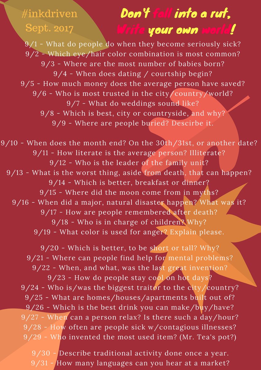 coffeequills's tweet photo. #inkdriven September is out and about! Leaf the normal world behind and create your own! #amwriting #worldbuilding #writergame https://t.co/xIUpyHMqLp