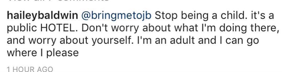jaileyfalando's tweet photo. hailey respondeu um comentário no ig que dizia que ela tenta sempre encontrar o justin [credits: @portalbaldwin] https://t.co/B7EaJtJz2Q