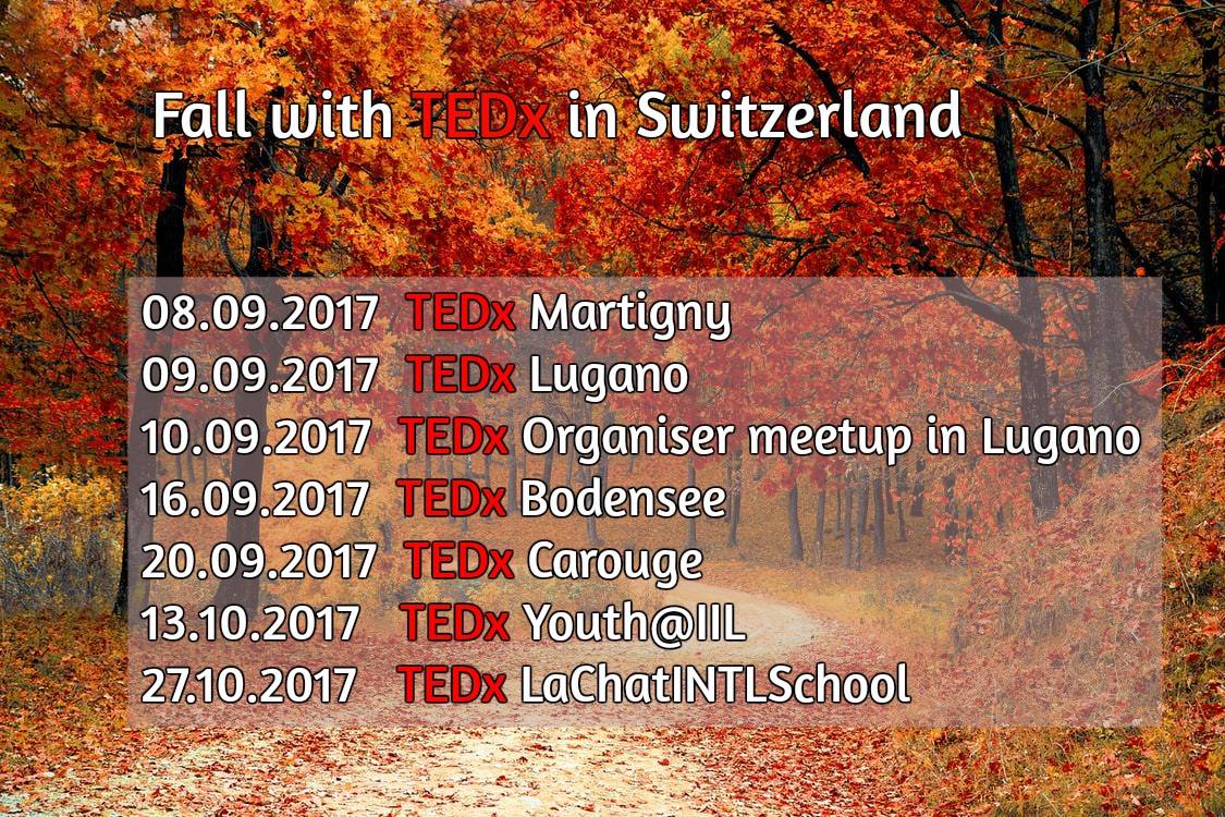 TEDxInCH's tweet image. Upcoming #TEDx events in #Switzerland: @TEDxMartigny, @TEDxLugano, @TEDxCarouge, @TEDxBodensee and events at @EcolintGeneva and IIL Lancy.