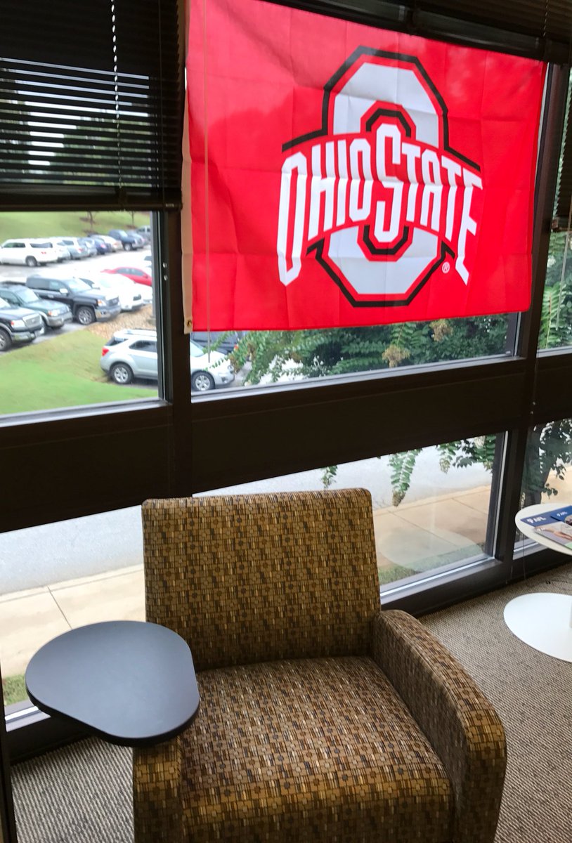 MaryEllenGrom's tweet photo. The #officegate day here @AFLglobal is in full swing. I'm thinking this is new permanent decor! #GoBucks #Football https://t.co/SBdNw72Dky
