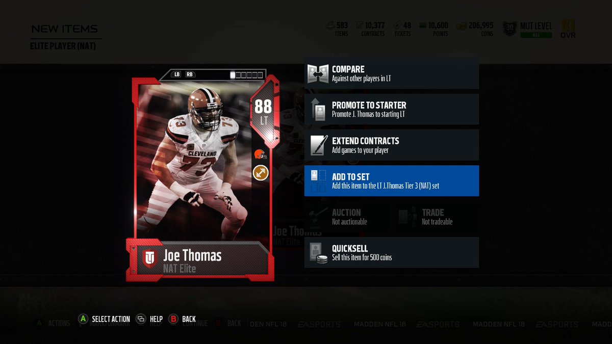 OfficialStiff's tweet photo. Let me hear or see all your premium gauntlet unleashed pulls! I pulled the 85+ NAT and i got 88 Joe Thomas! #GauntletUnleashed https://t.co/POlLBwfrho