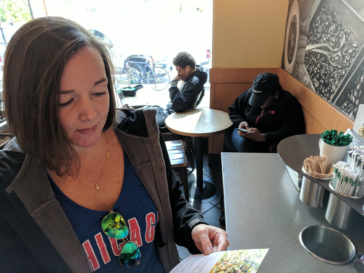 agonz8's tweet photo. Thanks @Starbucks 2 employees sitting in a 4 person cafe while we eat standing up. https://t.co/M3sawbtStJ