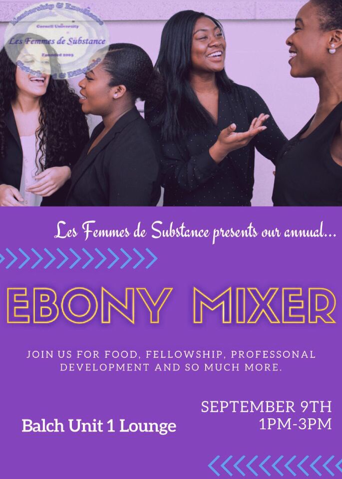 LesFemmesCU's tweet photo. Join us this week for our Ice Cream social with @BWSNCornell on 9/2 and our #EbonyMixer on 9/9 💜 https://t.co/kAIfpwbzaZ